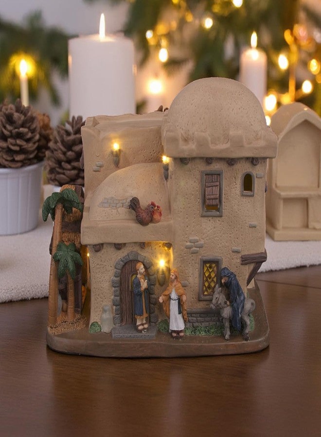 FG Square Bethlehem Inn Porcelain Christmas Village with LED Lights - Image 1